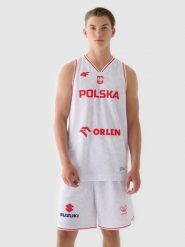 4F Koszulka reprezentacyjna męska 4F x PZKOSZ 2024 - biała 3XL. Białe bezrękawniki 4F, m, bez wzorów, z dzianiny, bez kołnierzyka, bez ramiączek. Za 219.99 zł.