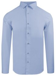 Delikatnie Taliowana Elegancka Koszula Męska - Victorio - Jasnoniebieska. Niebieskie koszule Victorio, m, bez wzorów, z bawełny, bez kołnierzyka, bez ramiączek. Za 145.00 zł.