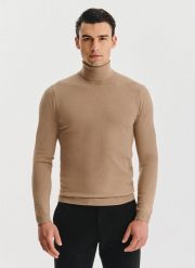 PAKO LORENTE - Beżowy gładki golf męski. Brązowe golfy Pako Lorente, m, bez wzorów, z bawełny, bez ramiączek. Za 169.99 zł.