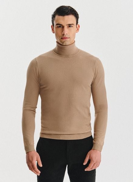 PAKO LORENTE - Beżowy gładki golf męski. Brązowe golfy Pako Lorente, m, bez wzorów, z bawełny, bez ramiączek. Za 169.99 zł.