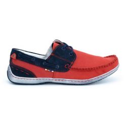 KOMODO Buty męskie mokasyny 902 czerwone. Czerwone mokasyny bez wzorów, z gumy, bez obcasa, bez zapięcia. Za 362.62 zł.