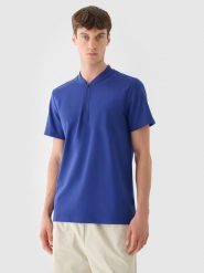 4F Koszulka polo męska - granatowa XL. Niebieskie koszulki polo 4F, m, bez wzorów, z bawełny, bez kołnierzyka, bez ramiączek. W wyprzedaży za 59.99 zł.