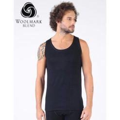 Męski podkoszulek z wełny merino WOOLONA. Czarne podkoszulki WOOLONA, m, bez wzorów, z wełny, bez ramiączek. W wyprzedaży za 144.00 zł.