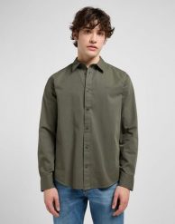 MĘSKA KOSZULA LEE PATCH SHIRT OLIVE GRAY 112370548. Szare koszule Lee, l, bez wzorów, bez kołnierzyka, bez ramiączek. Za 159.99 zł.