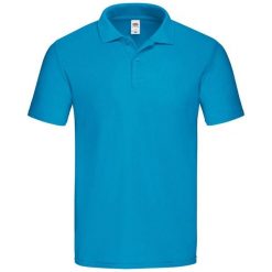 Męska Oryginalna Koszulka Polo. Niebieskie koszulki polo sportowe Fruit of the Loom, m, bez wzorów, bez kołnierzyka, bez ramiączek. Za 46.99 zł.