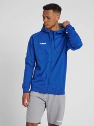 Bluza z kapturem sportowa męska Hummel Go Cotton Zip Hoodie. Niebieskie bluzy z kapturem Hummel, m, bez wzorów, z bawełny, z kapturem. Za 98.00 zł.
