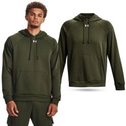 Bluza fitness męska UNDER ARMOUR Rival Fleece Hoodie z kapturem. Zielone bluzy Under Armour, m, bez wzorów, z kapturem. Za 298.84 zł.