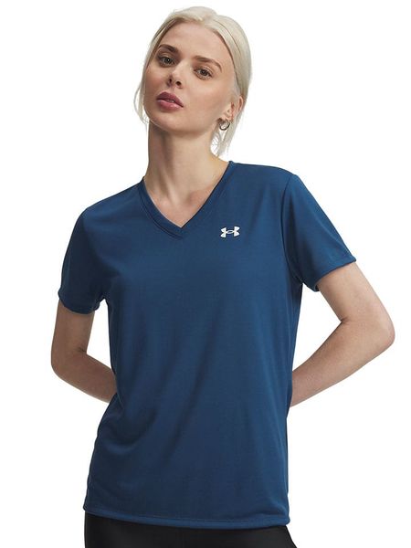 Under Armour Koszulka sportowa w kolorze granatowym rozmiar: L. Niebieskie t-shirty sportowe Under Armour, bez wzorów, z materiału, bez ramiączek, outdoorowe. Za 77.95 zł.