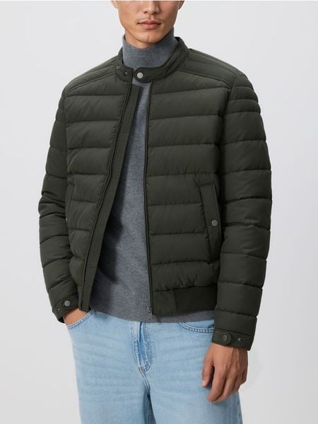 Kurtka biker ze stójką - ciemnozielony. Zielone kurtki Reserved, l, bez wzorów, z tkaniny, bez kaptura. Za 179.99 zł.