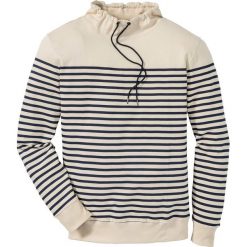 Bluza z szalowym kołnierzem Slim Fit bonprix beżowy w paski. Brązowe bluzy marki bonprix, w paski. Za 59.99 zł.