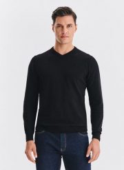PAKO LORENTE - Czarny bawełniany sweter v-neck. Czarne swetry nierozpinane Pako Lorente, na jesień, m, bez wzorów, z bawełny, bez kołnierzyka, bez ramiączek. Za 99.99 zł.