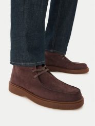 Calvin Klein Trzewiki Text Rubber Apron Boot Nu HM0HM02256 Brązowy. Brązowe botki sznurowane CALVIN KLEIN, bez wzorów, z nubiku, bez obcasa, bez zapięcia. Za 749.99 zł.