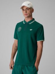 4F Koszulka polo tenisowa męska - zielona S. Zielone koszulki polo 4F, l, bez wzorów, bez kołnierzyka, bez ramiączek. Za 139.99 zł.