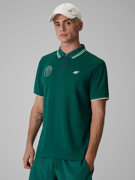 4F Koszulka polo tenisowa męska - zielona S. Zielone koszulki polo 4F, l, bez wzorów, bez kołnierzyka, bez ramiączek. Za 139.99 zł.
