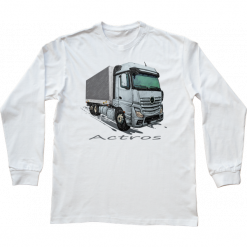 Mercedes-Benz Actros — bluzka z długim rękawem. Białe bluzki z długim rękawem nikiniki, s, bez wzorów, z bawełny, bez kołnierzyka, bez ramiączek. W wyprzedaży za 75.65 zł.