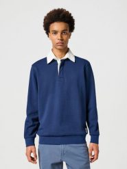 WRANGLER MĘSKA KOSZULKA POLO SWEATSHIRT NAVY 112357373 W7U5017358. Niebieskie koszulki polo Wrangler, m, bez wzorów, bez kołnierzyka, bez ramiączek. Za 99.99 zł.