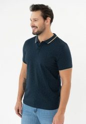 Polo męskie z wzorem O-GLACIER. Niebieskie koszulki polo sportowe Volcano, m, bez wzorów, z bawełny, bez kołnierzyka, bez ramiączek. Za 99.99 zł.