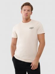 4F T-shirt regular z nadrukiem męski - beżowy XXL. Brązowe t-shirty 4F, m, bez wzorów, z bawełny, bez kołnierzyka, bez ramiączek. W wyprzedaży za 49.99 zł.