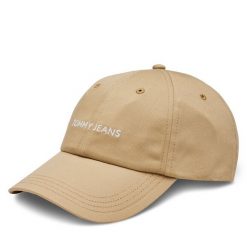 Czapka z daszkiem Tommy Jeans. Brązowe czapki z daszkiem Tommy Jeans, bez wzorów, z jeansu. Za 79.99 zł.