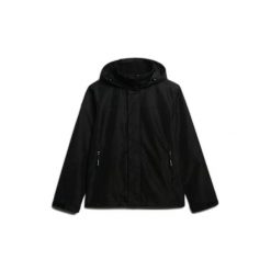 Kurtka przeciwdeszczowa z kapturem Superdry Shell. Czarne kurtki Superdry, m, bez wzorów, z kapturem. Za 447.25 zł.