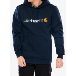 Bluza z kapturem męska Carhartt Signature Logo Sweatshirt. Niebieskie bluzy Carhartt, l, bez wzorów, z kapturem. Za 277.99 zł.