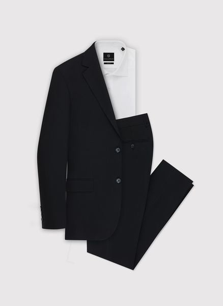 PAKO LORENTE - Gładki czarny garnitur męski. Czarne garnitury Pako Lorente, do pracy, m, bez wzorów, z elastanu. Za 1,599.98 zł.