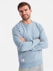 Bluza męska dresowa BASIC z okrągłym dekoltem - niebieska V7 OM-SSBN-0175 - S. Niebieskie bluzy Ombre Clothing, m, bez wzorów, z bawełny, bez kaptura. W wyprzedaży za 69.99 zł.