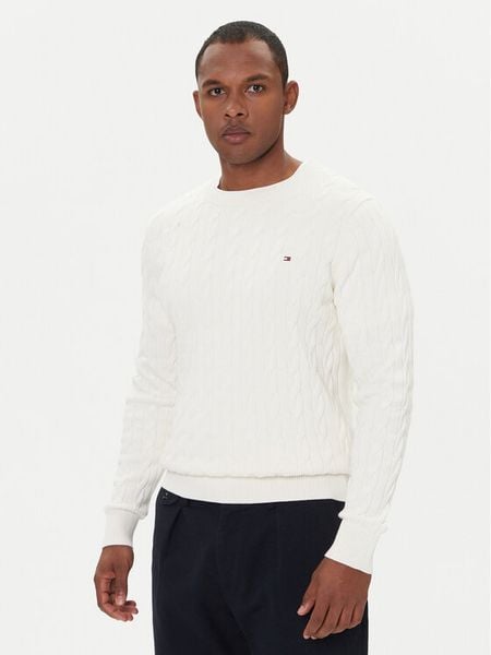 Tommy Hilfiger Sweter MW0MW33132 Écru Regular Fit. Białe swetry rozpinane Tommy Hilfiger, m, bez wzorów, z bawełny, bez kołnierzyka, bez ramiączek. Za 389.99 zł.