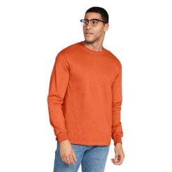 Ultra Bawełniana Koszulka Z Długim Rękawem Unisex Dla Dorosłych. Brązowe bluzki z długim rękawem GILDAN, xl, bez wzorów, z bawełny, bez kołnierzyka, bez ramiączek. Za 107.99 zł.