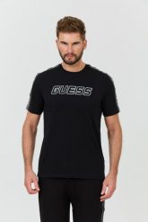 GUESS Czarny t-shirt Arlo Cn. Czarne t-shirty Guess, l, z aplikacjami, bez kołnierzyka, bez ramiączek. W wyprzedaży za 119.99 zł.