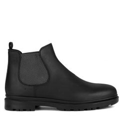 Sztyblety Geox. Czarne botki sznurowane Geox, bez wzorów, bez obcasa, bez zapięcia. Za 569.99 zł.
