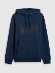 4F Bluza dresowa regular z kapturem męska - granatowa M. Niebieskie bluzy 4F, m, bez wzorów, z bawełny, z kapturem. Za 199.99 zł.