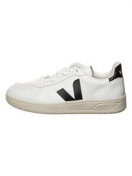 Veja Skórzane sneakersy "V 10" w kolorze biało-czarnym rozmiar: 43. Białe buty sportowe casual Veja, bez wzorów, bez zapięcia. Za 438.21 zł.
