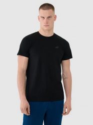 4F T-shirt regular gładki męski - czarny L. Czarne t-shirty 4F, l, bez wzorów, z bawełny, bez kołnierzyka, bez ramiączek. Za 49.99 zł.