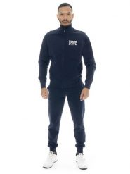 Dres męski Leone HJ z nieczesanej bawełny z kołnierzem i zamkiem błyskawicznym. Niebieskie komplety dresowe LEONE 1947 APPAREL, m, bez wzorów, z bawełny, bez ramiączek. Za 126.26 zł.