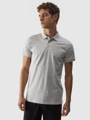 4F Koszulka polo regular męska - szara S. Szare koszulki polo 4F, m, bez wzorów, z bawełny, bez kołnierzyka, bez ramiączek. Za 89.99 zł.