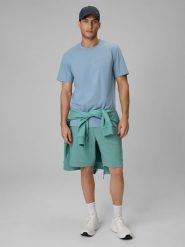 4F Spodenki dresowe męskie - miętowe M. Niebieskie krótkie spodenki sportowe 4F, l, bez wzorów, z dresówki. Za 79.99 zł.