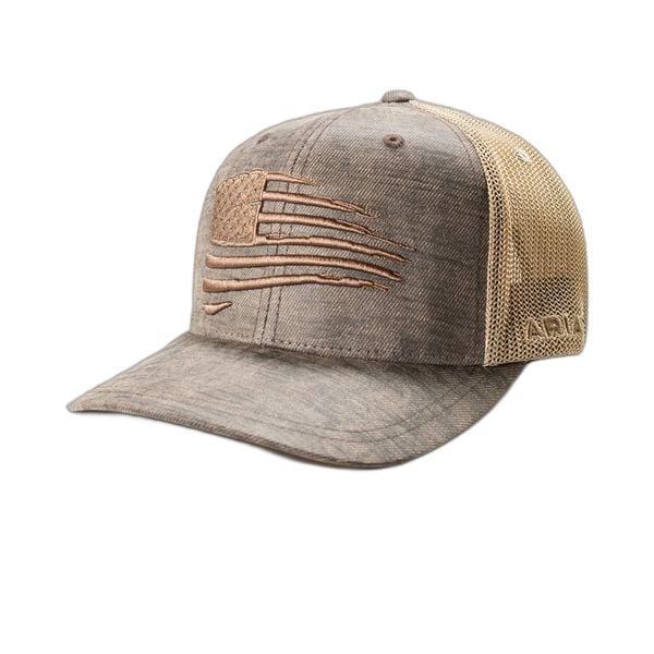 Czapka Trucker Ariat Patriot Flag. Brązowe czapki z daszkiem Ariat, bez wzorów, z elastanu. Za 242.50 zł.