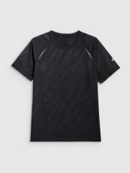 4F Koszulka do biegania szybkoschnąca męska - czarna S. Czarne t-shirty 4F, m, bez wzorów, z tkaniny, bez kołnierzyka, bez ramiączek. Za 129.99 zł.