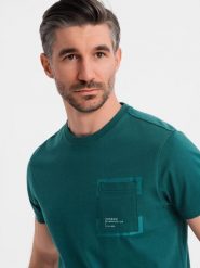Bawełniany męski t-shirt z nadrukiem na kieszonce – ciemnozielony V5 OM-TSPT-0154 - XXL. Zielone t-shirty Ombre Clothing, l, bez wzorów, z bawełny, bez kołnierzyka, bez ramiączek. Za 89.99 zł.