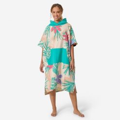 Ponczo plażowe Decathlon 500 Lumi. Brązowe szlafroki Decathlon, m, bez wzorów, z bawełny, bez ramiączek, z kapturem. Za 149.99 zł.