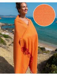 Samimi Chusta hammam "Samos" w kolorze różowo-musztardowym - 175 x 95 cm rozmiar: onesize. Pomarańczowe szaliki Samimi, bez wzorów, z bawełny. Za 85.95 zł.