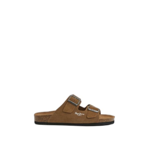 Sandały Pepe Jeans Bio Suede. Brązowe sandały Pepe Jeans, z jeansu, bez zapięcia. Za 266.80 zł.
