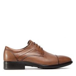 Półbuty ECCO. Brązowe eleganckie półbuty ecco, bez wzorów, bez obcasa, bez zapięcia. Za 479.99 zł.