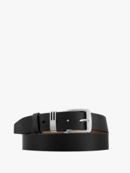 Czarny pasek ze skóry licowej. Czarne paski Ryłko, bez wzorów, z jeansu, eleganckie. Za 129.99 zł.