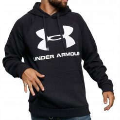 Bluza męska z kapturem czarna UNDER ARMOUR UA RIVAL FLEECE. Czarne bluzy Under Armour, m, bez wzorów, z kapturem. Za 159.00 zł.