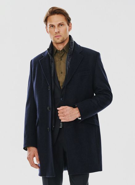 PAKO LORENTE – Męski płaszcz z wełną w kolorze granatowym. Niebieskie płaszcze Pako Lorente, na zimę, m, bez wzorów, z poliesteru, klasyczne, bez kaptura. Za 499.99 zł.