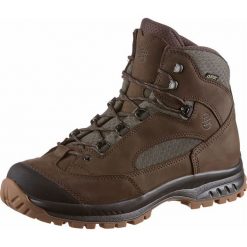 Skórzane buty turystyczne w kolorze brązowym. Buty trekkingowe marki Lowa, Hanwag, Merrell & Co. W wyprzedaży za 395.95 zł.