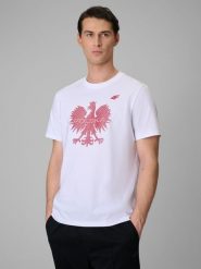 4F Koszulka kibica męska - biała L. Białe t-shirty 4F, bez wzorów, z bawełny, bez ramiączek. Za 79.99 zł.