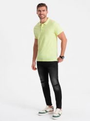 Koszulka męska polo z dzianiny pique - limonkowy V15 S1374 - XXL. Koszulki polo sportowe Ombre Clothing, l, bez wzorów, z bawełny, bez kołnierzyka, bez ramiączek. W wyprzedaży za 39.99 zł.